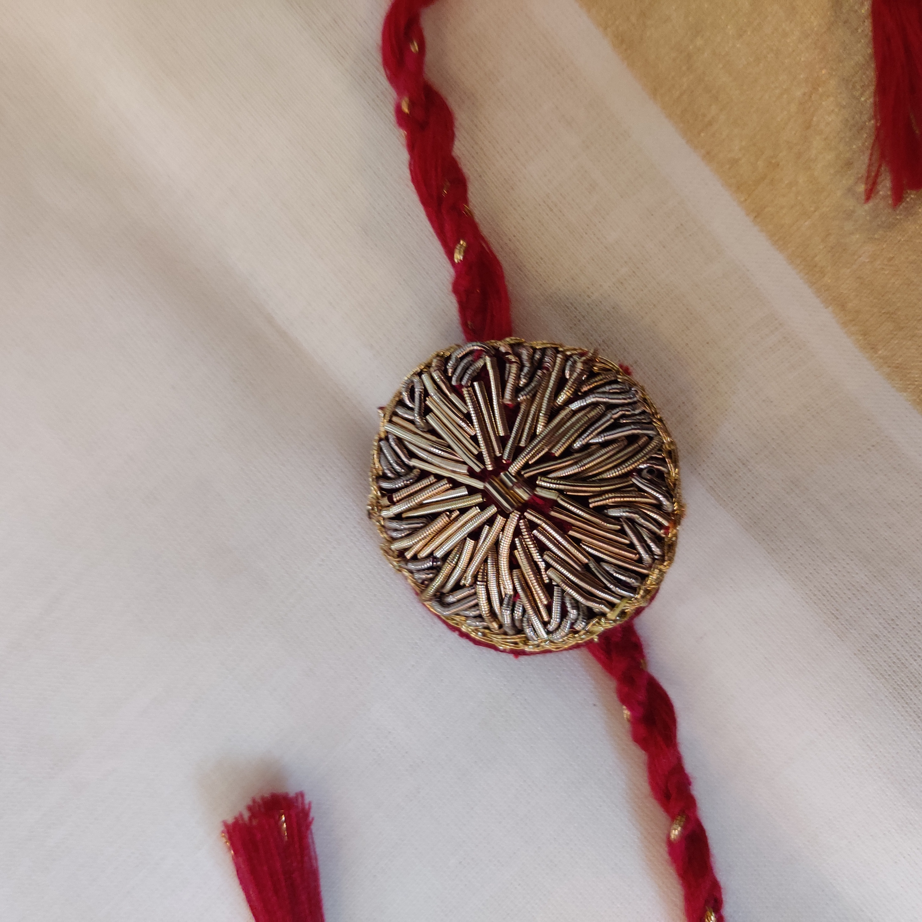 Set of 3 Handmade Zardozi Rakhi - image 4